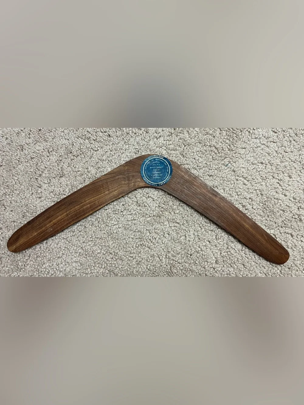 Vintage Queensland Aboriginal Creations Wooden Boomerang Hand-Painted Kangaroo